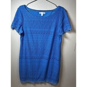 London Times Lace Sheath Dress Womens 16 Blue Work Office Career Corporate Chic